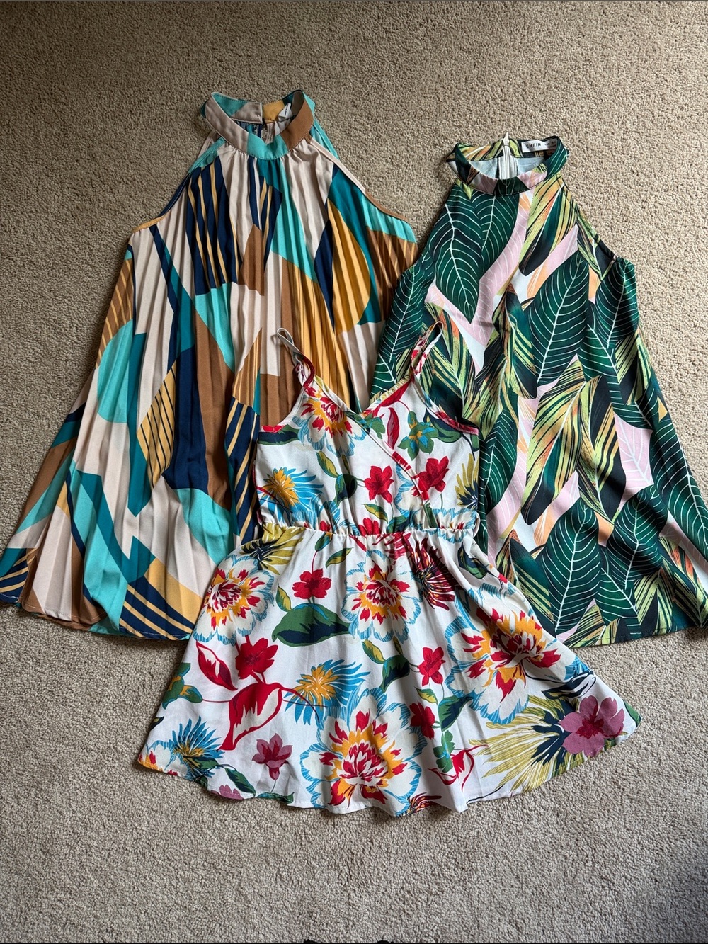 Tropical Floral & Leaf Print Dress Lot - Bright Multicolor